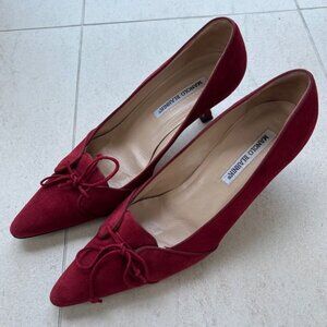 Manolo Blahnik Bow Tie Red Suede Heels
